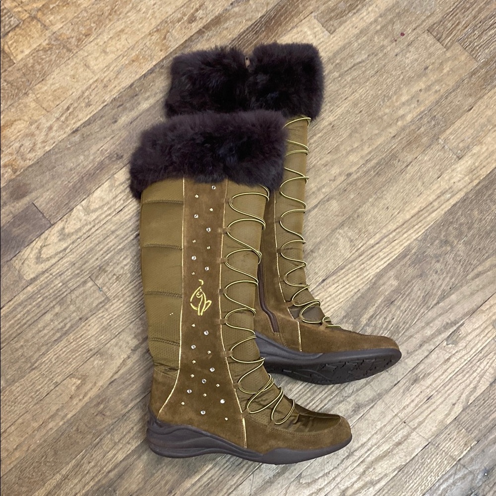 Baby Phat Olive and Brown Fur-Lined Boots